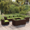 9-tlg. Garten-Lounge-Set mit Kissen Poly Rattan Braun