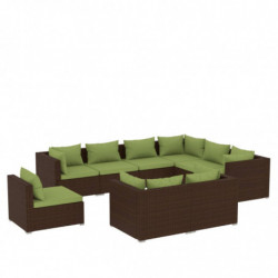 9-tlg. Garten-Lounge-Set mit Kissen Poly Rattan Braun