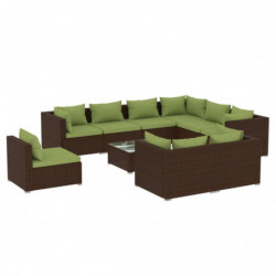 10-tlg. Garten-Lounge-Set mit Kissen Poly Rattan Braun