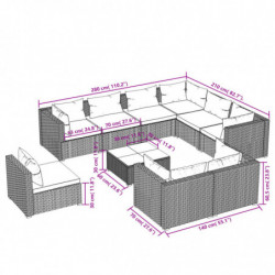 10-tlg. Garten-Lounge-Set mit Kissen Poly Rattan Braun