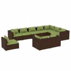 10-tlg. Garten-Lounge-Set mit Kissen Poly Rattan Braun