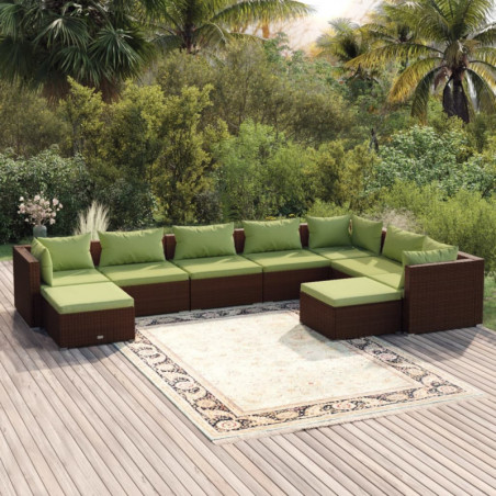 9-tlg. Garten-Lounge-Set mit Kissen Poly Rattan Braun