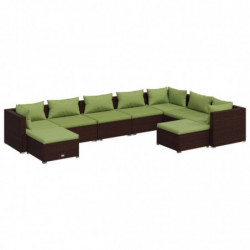 9-tlg. Garten-Lounge-Set mit Kissen Poly Rattan Braun