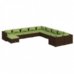 11-tlg. Garten-Lounge-Set mit Kissen Poly Rattan Braun