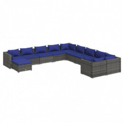 11-tlg. Garten-Lounge-Set mit Kissen Poly Rattan Grau