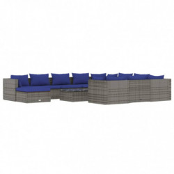 12-tlg. Garten-Lounge-Set mit Kissen Poly Rattan Grau