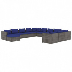 12-tlg. Garten-Lounge-Set mit Kissen Poly Rattan Grau