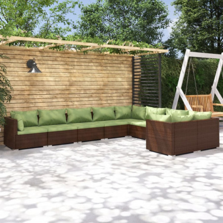 9-tlg. Garten-Lounge-Set mit Kissen Poly Rattan Braun