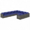 10-tlg. Garten-Lounge-Set mit Kissen Poly Rattan Grau