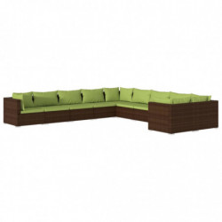 10-tlg. Garten-Lounge-Set mit Kissen Poly Rattan Braun