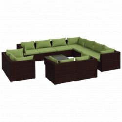 12-tlg. Garten-Lounge-Set mit Kissen Braun Poly Rattan