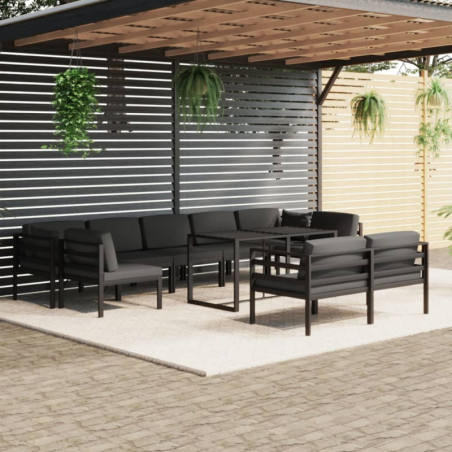 10-tlg. Garten-Lounge-Set mit Kissen Aluminium Anthrazit