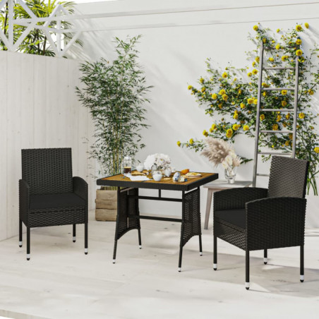 3-tlg. Garten-Essgruppe Poly Rattan Schwarz