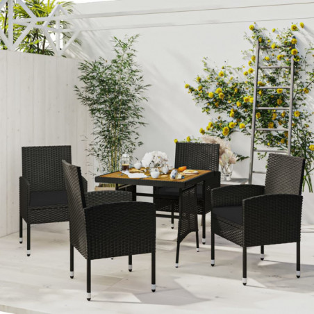 5-tlg. Garten-Essgruppe Poly Rattan Schwarz