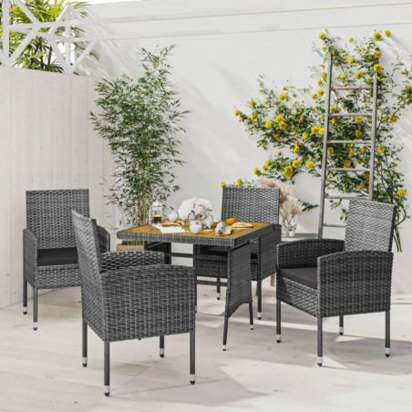 5-tlg. Garten-Essgruppe Poly Rattan Grau