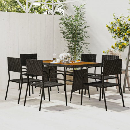 7-tlg. Garten-Essgruppe Poly Rattan Schwarz