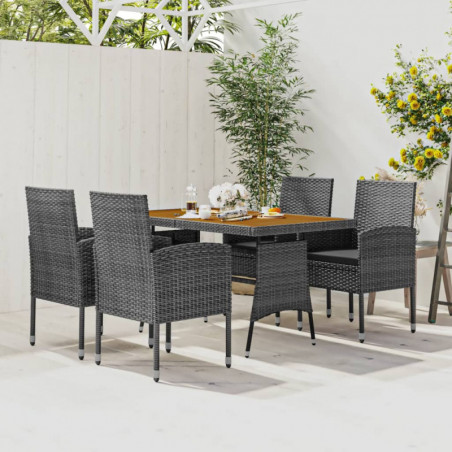 5-tlg. Garten-Essgruppe Poly Rattan Grau