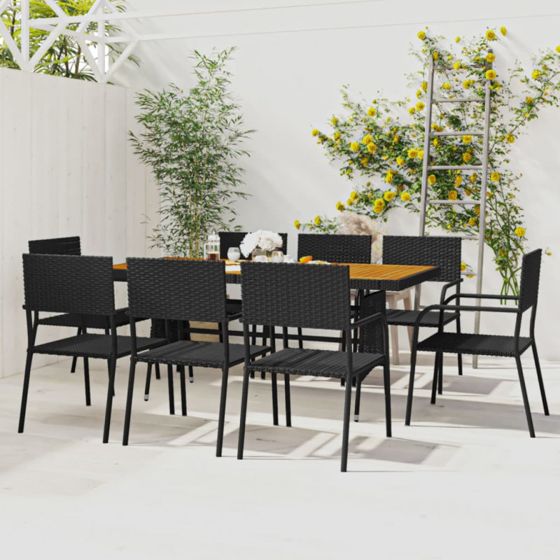 9-tlg. Garten-Essgruppe Poly Rattan Schwarz