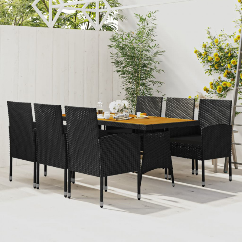 7-tlg. Garten-Essgruppe Poly Rattan Schwarz