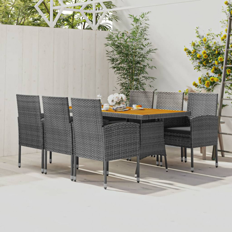 7-tlg. Garten-Essgruppe Poly Rattan Grau