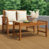 2-tlg. Garten-Lounge-Set mit Cremeweißen Kissen Massivholz