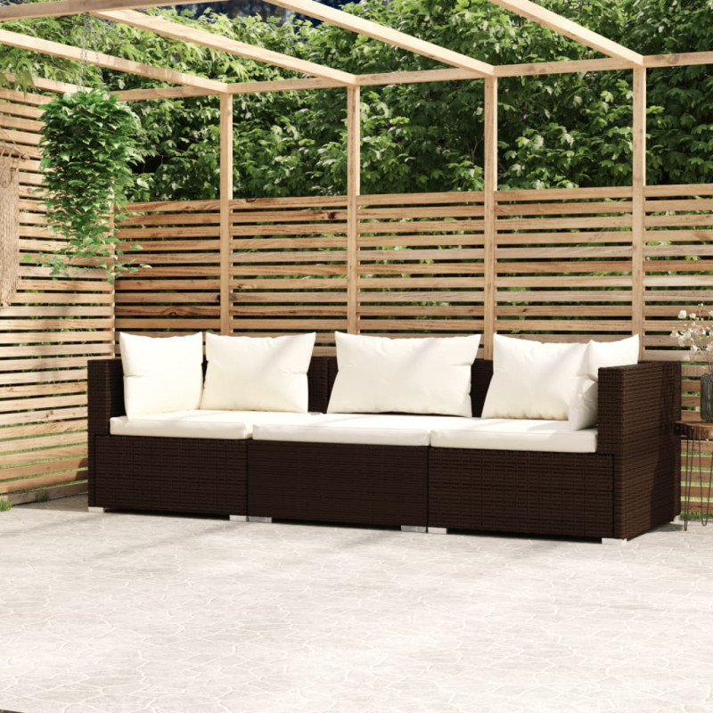 3-Sitzer-Sofa mit Kissen Braun Poly Rattan