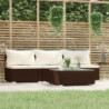 4-tlg. Garten-Lounge-Set mit Auflagen Braun Poly Rattan