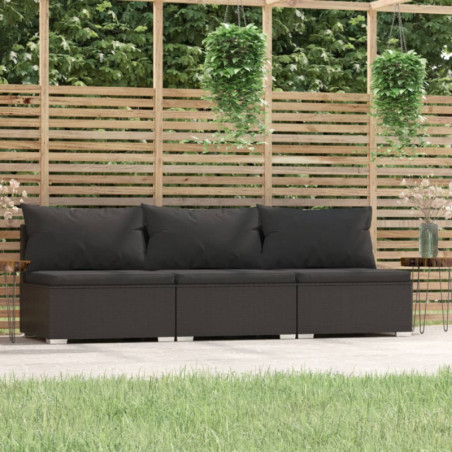 3-Sitzer-Sofa mit Kissen Schwarz Poly Rattan