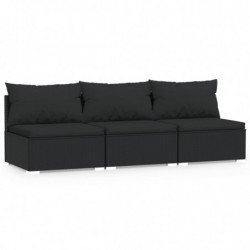 3-Sitzer-Sofa mit Kissen Schwarz Poly Rattan