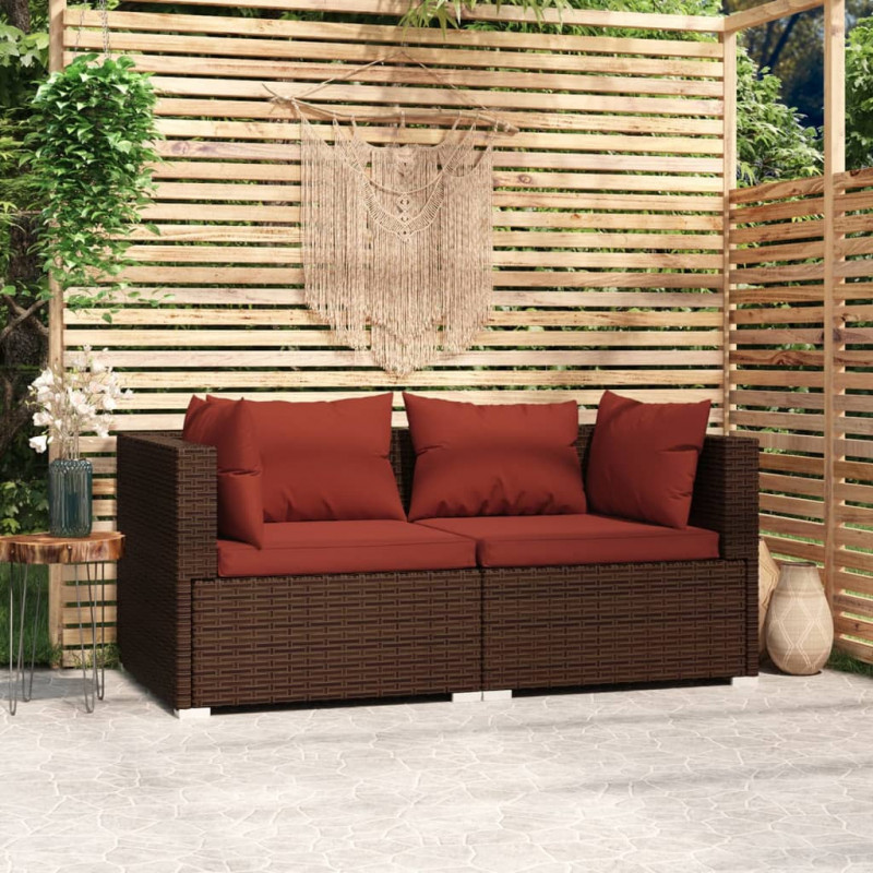 2-Sitzer-Sofa mit Kissen Braun Poly Rattan