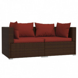 2-Sitzer-Sofa mit Kissen Braun Poly Rattan