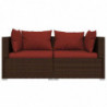 2-Sitzer-Sofa mit Kissen Braun Poly Rattan