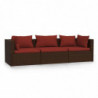 3-Sitzer-Sofa mit Kissen Braun Poly Rattan