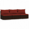 3-Sitzer-Sofa mit Kissen Braun Poly Rattan