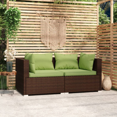 2-Sitzer-Sofa mit Kissen Braun Poly Rattan