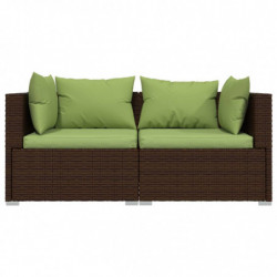 2-Sitzer-Sofa mit Kissen Braun Poly Rattan