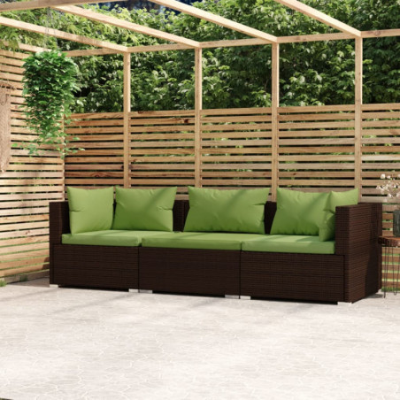 3-Sitzer-Sofa mit Kissen Braun Poly Rattan