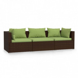 3-Sitzer-Sofa mit Kissen Braun Poly Rattan