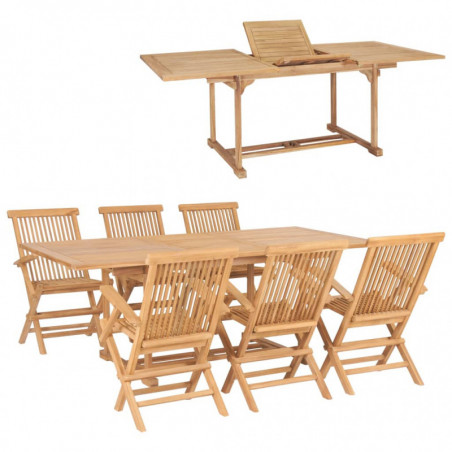 7-tlg. Garten-Essgruppe 150-200 x 100 x 75 cm Massivholz Teak