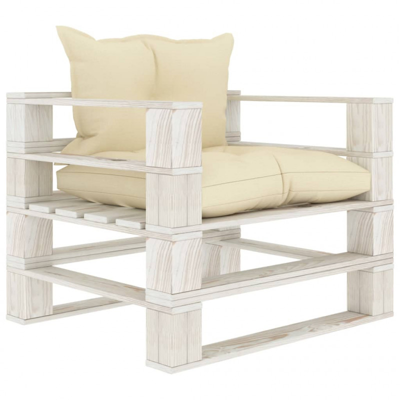 Garten-Palettensofa mit Creme-Kissen Holz