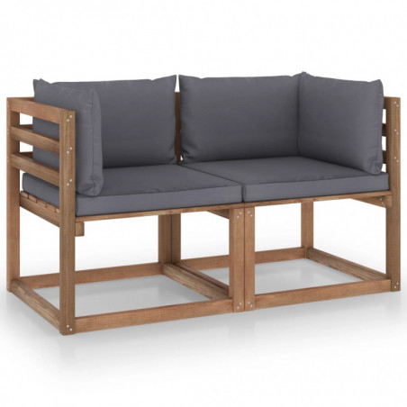 Garten-Palettensofa Titus 2-Sitzer mit Kissen Anthrazit Kiefernholz