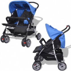 Baby Zwillingswagen Stahl Blau und Schwarz