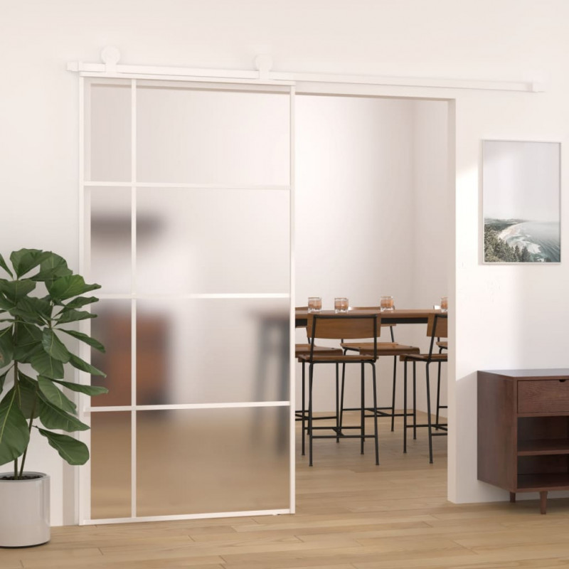 Schiebetür ESG Glas und Aluminium mattiert 102,5x205 cm Weiß