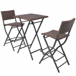 3-tlg. Bistro-Set Cheyenne Klappbar Stahl Poly Rattan Braun