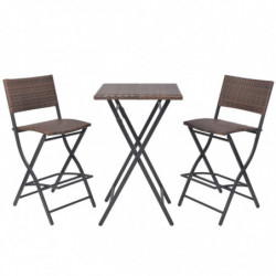 3-tlg. Bistro-Set Cheyenne Klappbar Stahl Poly Rattan Braun