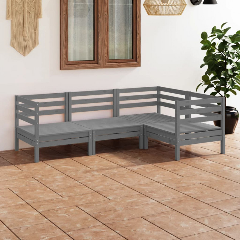 4-tlg. Garten-Lounge-Set Folkert Massivholz Kiefer Grau