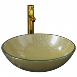 Badezimmer Waschbecken mit Wasserhahn und Ablaufgarnitur Gold mattiertes gehärtetes Glas