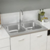 Küchenspüle mit Doppelbecken Silbern 800x600x155 mm Edelstahl