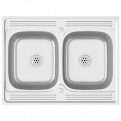 Küchenspüle mit Doppelbecken Silbern 800x600x155 mm Edelstahl