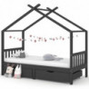 Kinderbett mit Schubladen Dunkelgrau Massivholz Kiefer 90x200cm